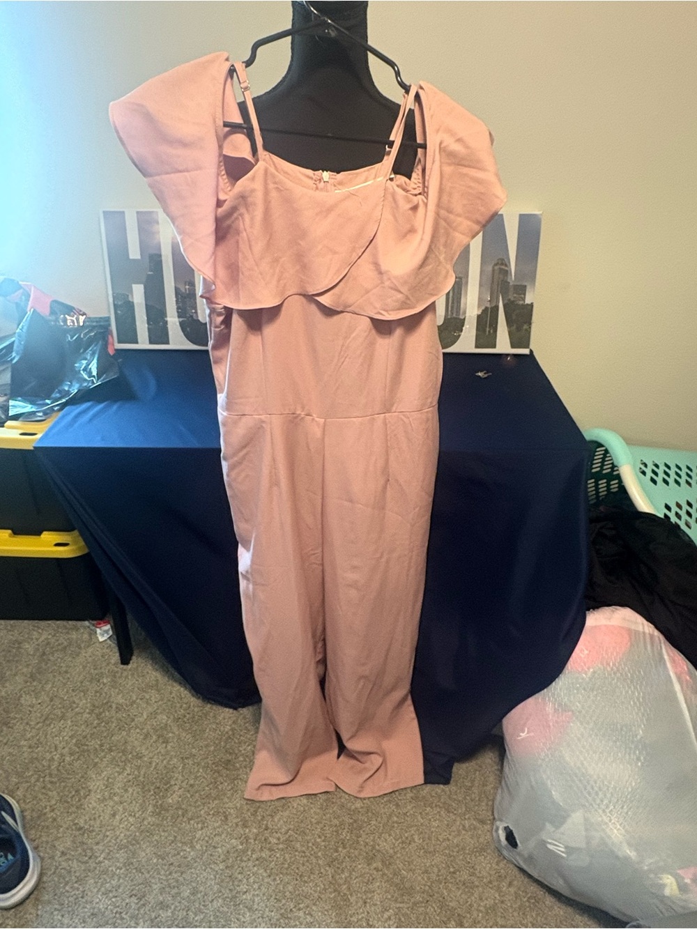 Women’s Pink Ruffle-Trim Jumpsuit